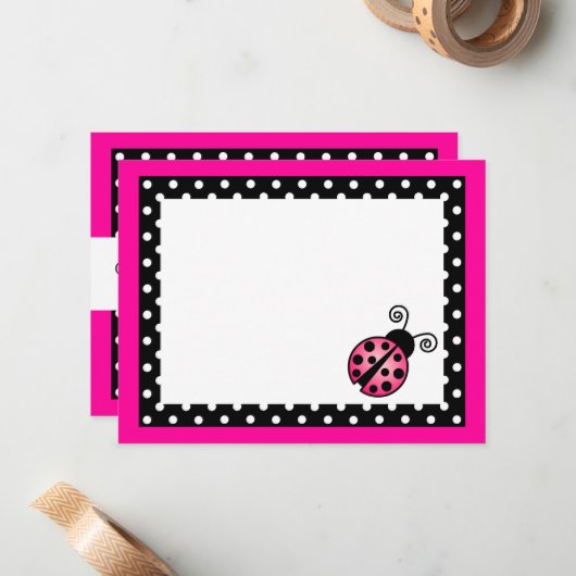 Cartes de notes de fin rose Ladybug Flat Merci (Devant/Arrière en situation)