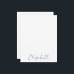 Cartes de notes de nom de script personnalisées él<br><div class="desc">Étonnant dans sa simplicité,  ces cartes personnalisées de notes de nom personnalisées disposent d'une police manuscrite. En bleu marine sur blanc. Le nom est personnalisable. Fait un merveilleux cadeau pour les vacances,  demoiselles d'honneur,  diplôme et plus encore. Une partie d'une collection de Parcel Studios.</div>