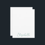 Cartes de notes de nom de script personnalisées él<br><div class="desc">Étonnant dans sa simplicité,  ces cartes personnalisées de notes de nom personnalisées disposent d'une police manuscrite. En vert sur blanc. Le nom est personnalisable. Fait un merveilleux cadeau pour les vacances,  demoiselles d'honneur,  diplôme et plus encore. Une partie d'une collection de Parcel Studios.</div>