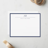 Cartes de notes de papeterie simple moderne bleu m (Devant/Arrière en situation)