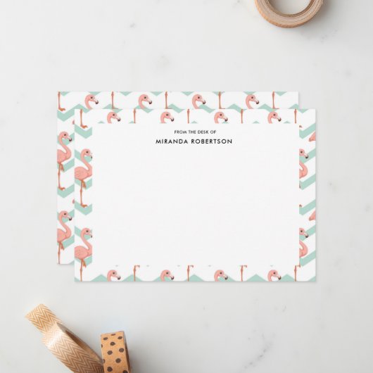 Cartes de notes estivales Flamants roses (Devant/Arrière en situation)