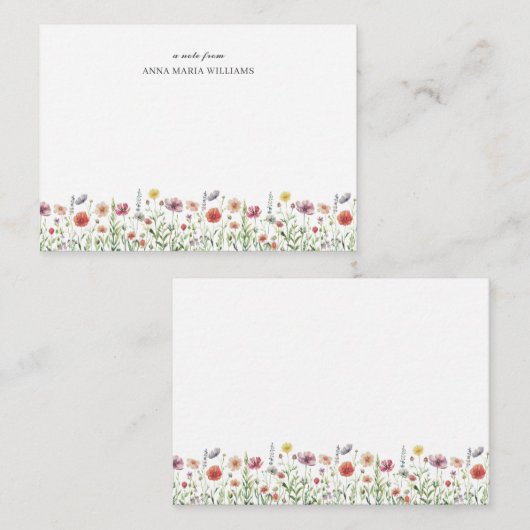 Cartes de notes florales à fleurs sauvages chic (Devant / Derrière)