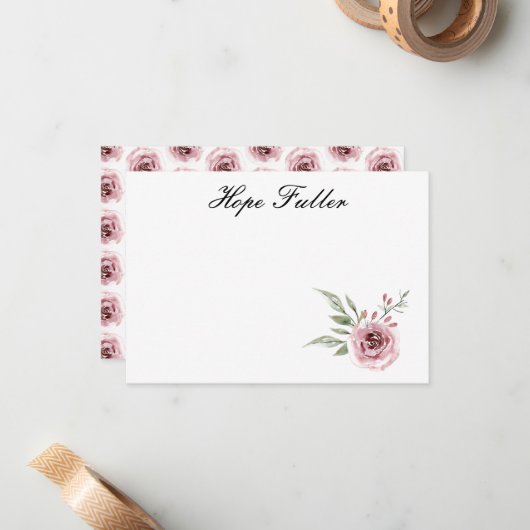 Cartes de notes florales roses (Devant/Arrière en situation)