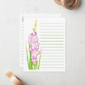Cartes de notes lignées florales aquarelle rose (Devant/Arrière en situation)