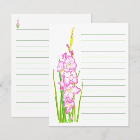 Cartes de notes lignées florales aquarelle rose (Devant / Derrière)