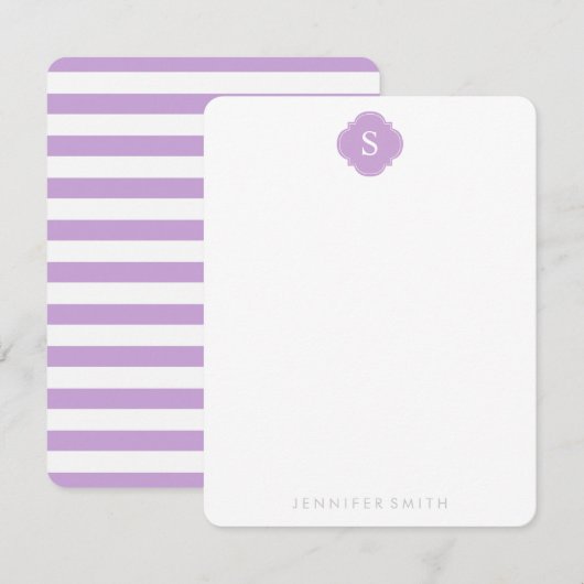 Cartes de notes Lilac Quatrefoil Monogramme et ban (Devant / Derrière)