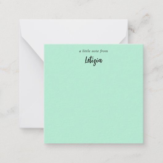 Cartes de notes manuscrites vert menthe avec nom (Devant)