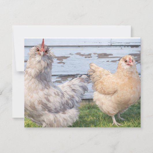 Cartes de notes mignonnes de deux poules de ferme (Devant)