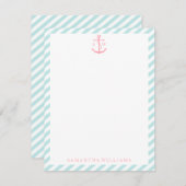 Cartes de notes monogrammes à ancres roses sur ray (Devant / Derrière)