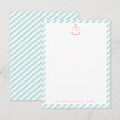 Cartes de notes monogrammes à l'ancre rose sur ray (Devant / Derrière)