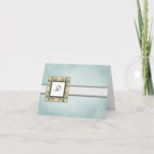 Cartes de notes monogrammes bleues élégantes (Devant)