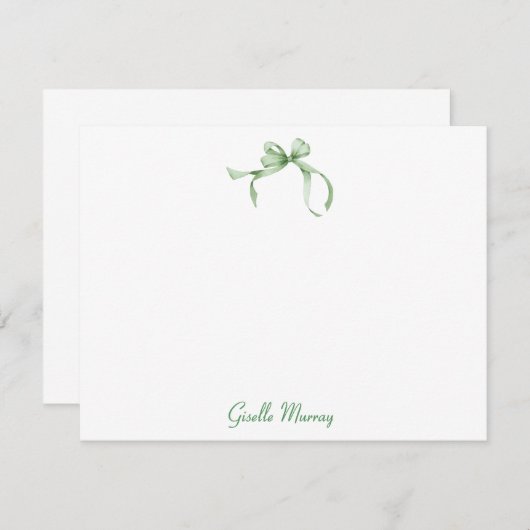 Cartes de notes personnalisées Coquette Vert Ruban (Devant / Derrière)