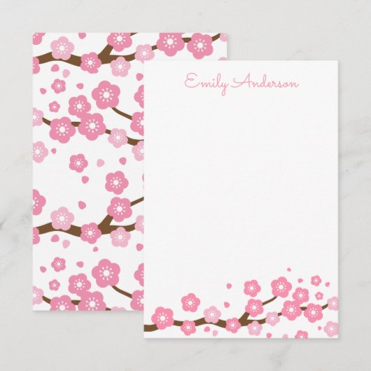Cartes de notes personnalisées en fleurs de cerisi (Devant / Derrière)
