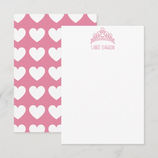 Cartes de notes personnalisées Heart Tiara Crown (Devant / Derrière)
