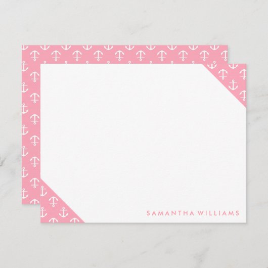 Cartes de notes personnalisées Motif Ancres roses (Devant / Derrière)