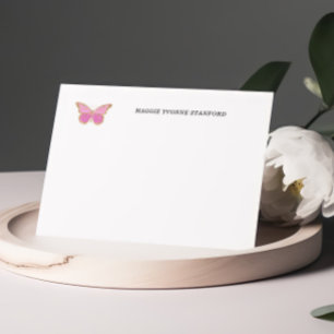 Cartes de notes personnalisées Papillon rose