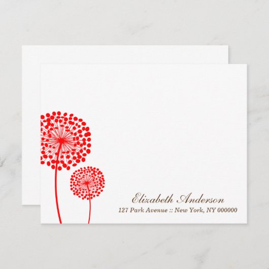 Cartes de notes plates des Dandelions rouges (Devant / Derrière)