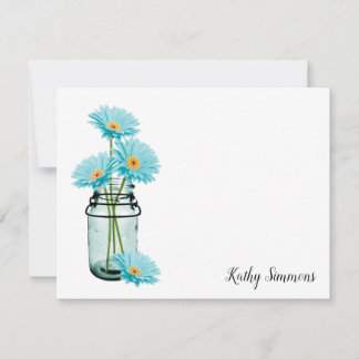 Cartes de notes plats personnalisées Aqua Daisies