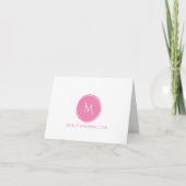 Cartes de notes pliées rose simple Monogramme circ (Devant)