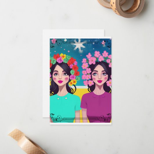 Cartes de notes pour dames en fleurs (Devant/Arrière en situation)