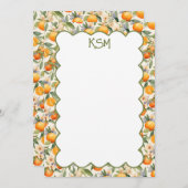 Cartes de notes pour monogramme orange en fleurs (Devant / Derrière)