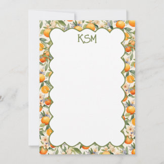 Cartes de notes pour monogramme orange en fleurs