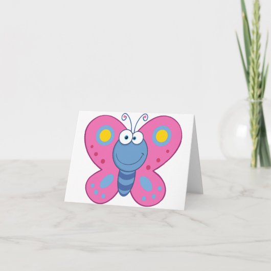 Cartes de notes pour papillon rose souriant (Devant)