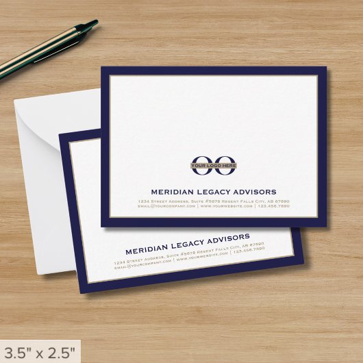 Cartes de notes professionnelles bleu et or Marine