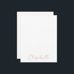 Cartes de notes rose de nom personnalisées<br><div class="desc">Étonnant dans sa simplicité,  ces cartes personnalisées de notes de nom personnalisées disposent d'une police manuscrite. En rose sur blanc. Le nom est personnalisable. Fait un merveilleux cadeau pour les vacances,  demoiselles d'honneur,  diplôme et plus encore. Une partie d'une collection de Parcel Studios.</div>