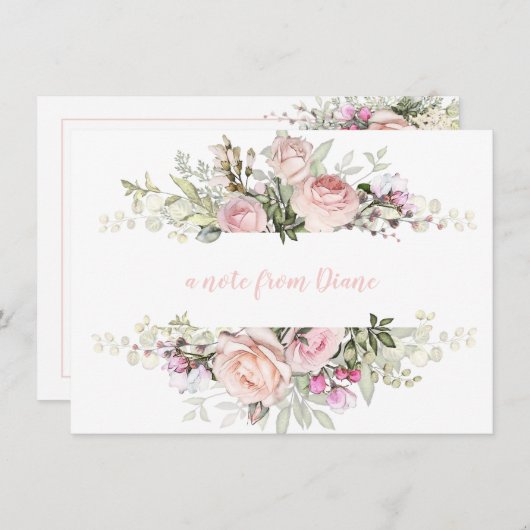 Cartes de notes Roses de verdure rose pâle (Devant / Derrière)