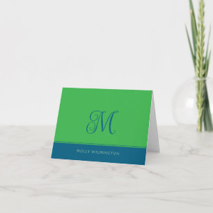 Cartes de notes simples monogramme vert et bleu