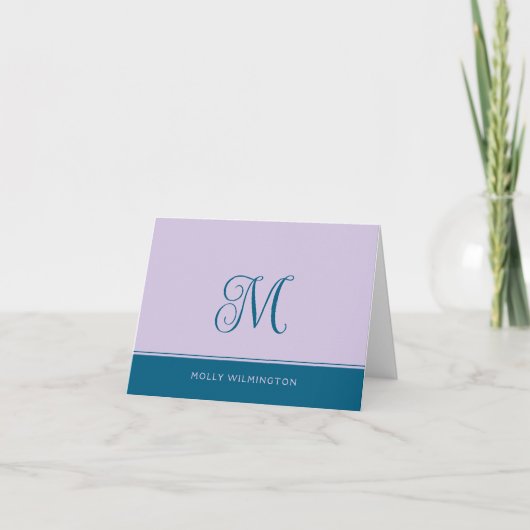 Cartes de notes simples monogramme violet et bleu (Devant)