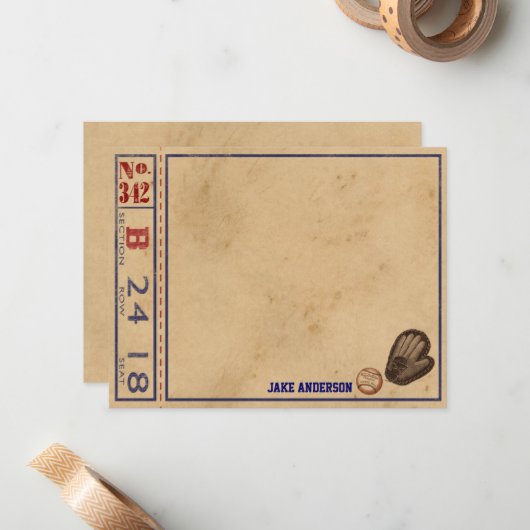 Cartes de notes vintages - Baseball (Devant/Arrière en situation)