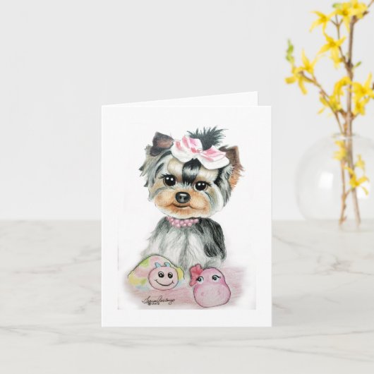 Cartes de notes Yorkie (Fleur jaune)