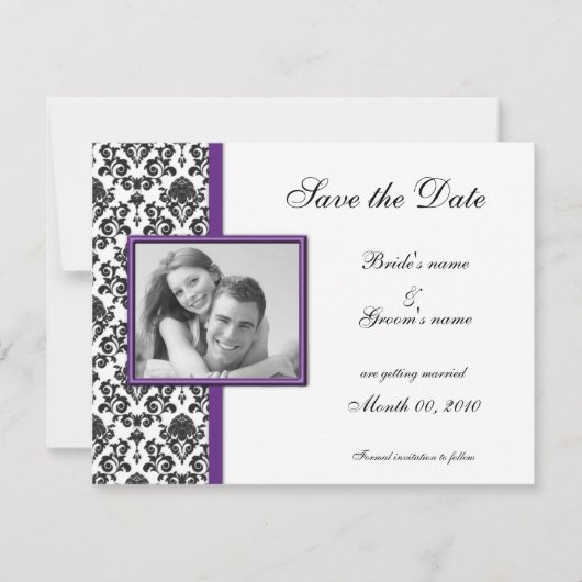 Cartes de notification de mariage en damas violet (Devant)