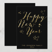 Cartes de Nouvel An Black Happy Gold Foil (Devant / Derrière)
