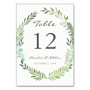 Cartes de numéro de table à couronne de feuilles v