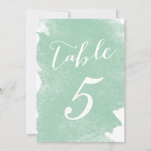 CARTES DE NUMÉRO DE TABLE À L'AQUARELLE VERT MENTH (Devant)