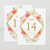Cartes de numéro de table à motif roses aquarelles (Devant / Derrière)