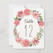 Cartes de numéro de table à plumes bohèmes aquarel (Dos)