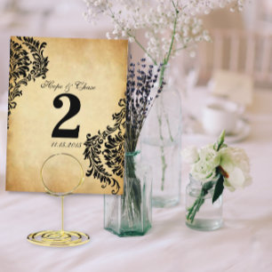 Cartes de numéro de table à tourbillons de damas d