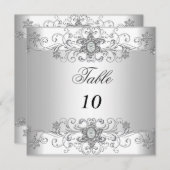 Cartes de Numéro de Table Argent Blanc Diamant (Devant / Derrière)