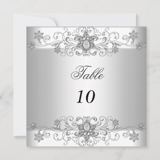 Cartes de Numéro de Table Argent Blanc Diamant (Dos)