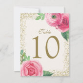 Cartes de numéro de table aux roses à l'aquarelle (Devant)