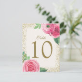 Cartes de numéro de table aux roses à l'aquarelle (Debout devant)