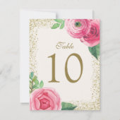 Cartes de numéro de table aux roses à l'aquarelle (Dos)