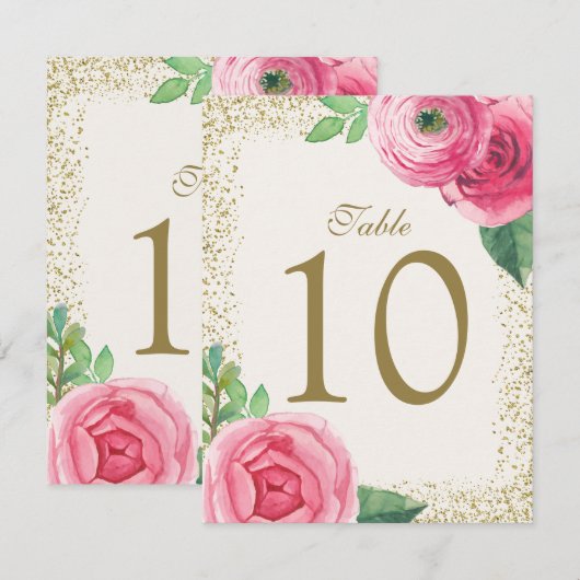 Cartes de numéro de table aux roses à l'aquarelle (Devant / Derrière)