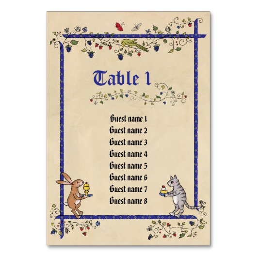 Cartes de numéro de table avec noms d'animaux médi (Par défaut)