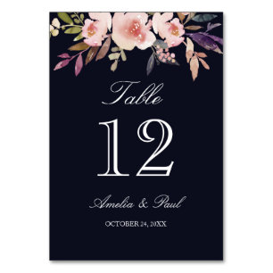 Cartes de numéro de table de mariage à motif flora