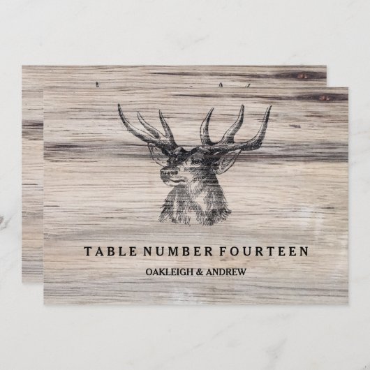 Cartes de numéro de table de mariage cerf en bois  (Devant / Derrière)